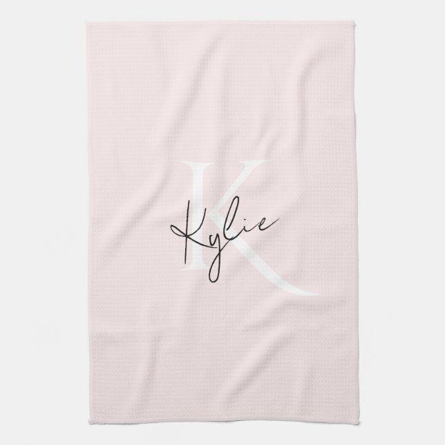 Moderne Blush-Rose Personalisiert Monogramm Name - Geschirrtuch (Vertikal)
