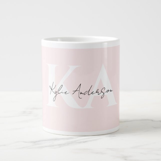 Moderne Blush-Rose Personalisiert Monogramm Name - Jumbo-Tasse (Vorderseite)