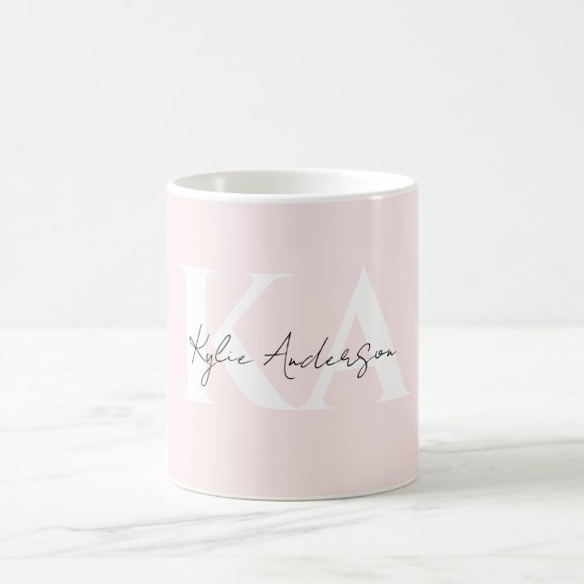 Moderne Blush-Rose Personalisiert Monogramm Name - Kaffeetasse (Mittel)