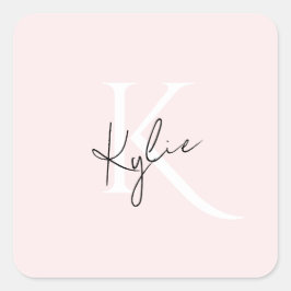 Moderne Blush-Rose Personalisiert Monogramm Name - Quadratischer Aufkleber