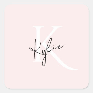 Moderne Blush-Rose Personalisiert Monogramm Name - Quadratischer Aufkleber