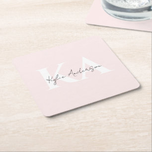 Moderne Blush-Rose Personalisiert Monogramm Name - Rechteckiger Pappuntersetzer