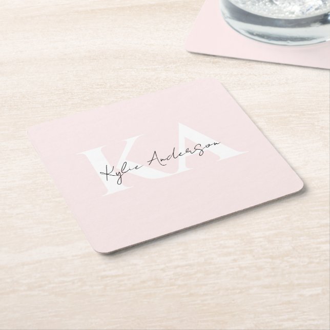 Moderne Blush-Rose Personalisiert Monogramm Name - Rechteckiger Pappuntersetzer (angewinkelt)