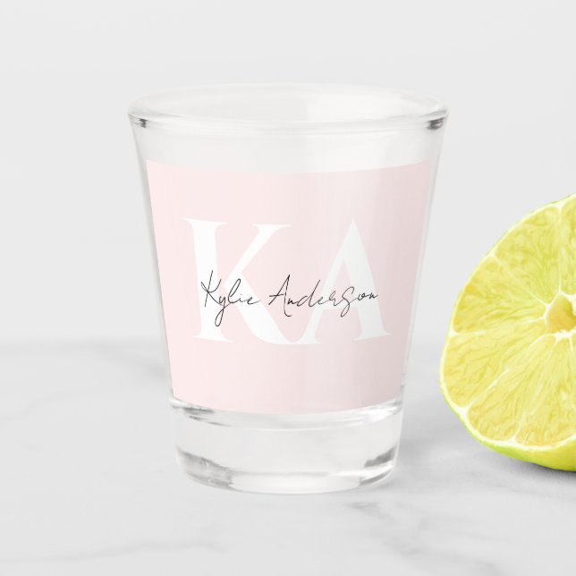 Moderne Blush-Rose Personalisiert Monogramm Name - Schnapsglas (Vorderseite)