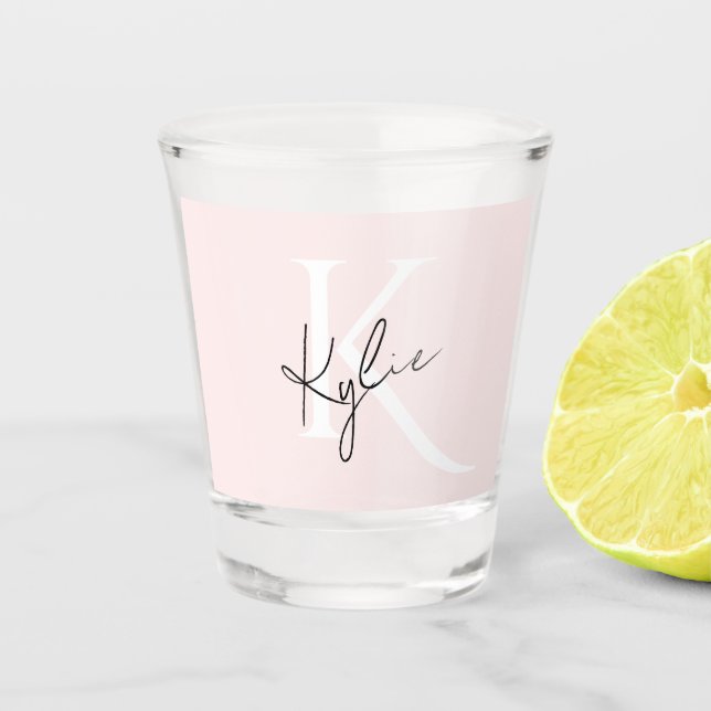 Moderne Blush-Rose Personalisiert Monogramm Name - Schnapsglas (Vorderseite)