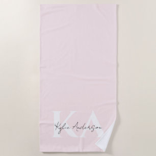 Moderne Blush-Rose Personalisiert Monogramm Name - Strandtuch