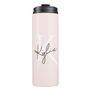 Moderne Blush-Rose Personalisiert Monogramm Name - Thermosbecher