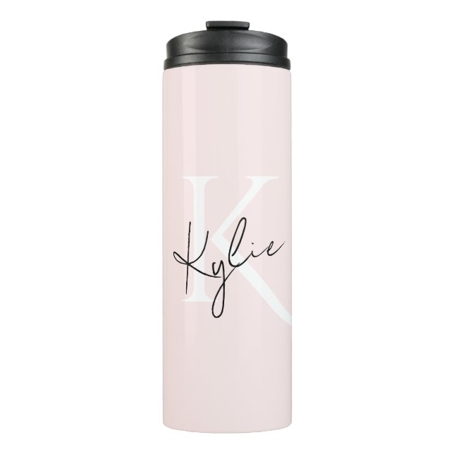 Moderne Blush-Rose Personalisiert Monogramm Name - Thermosbecher (Vorderseite)