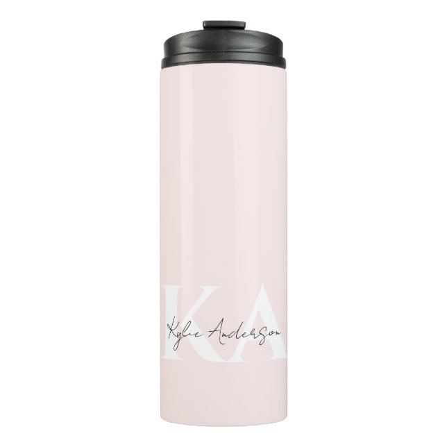 Moderne Blush-Rose Personalisiert Monogramm Name - Thermosbecher (Vorderseite)