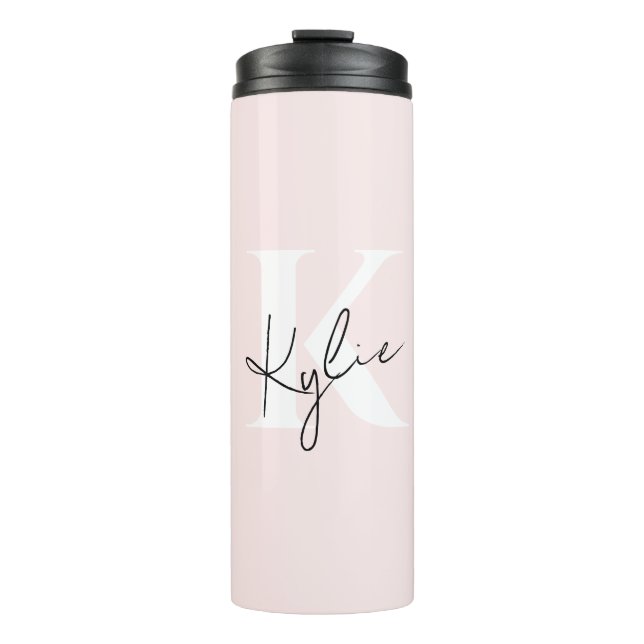 Moderne Blush-Rose Personalisiert Monogramm Name - Thermosbecher (Vorderseite)