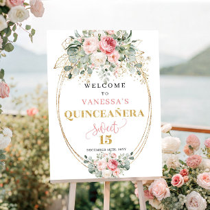 Moderne Blush-Rosen Gold Quinceañera Willkommen Poster