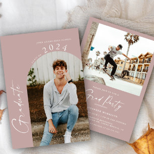 Moderne Blush-Rosen-Minimal-Fotografie-Abschlussfe Einladung