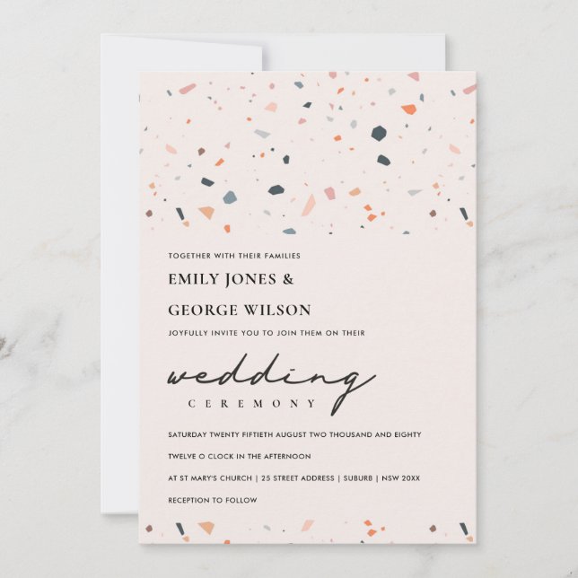MODERNE BLUSH RUST TERRAZZO PATTERN WEDING INVITE DANKESKARTE (Vorderseite)