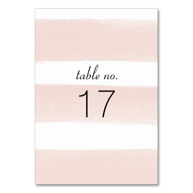 Moderne Blush Stripes-Tischnummer Tischnummer (Vorderseite)