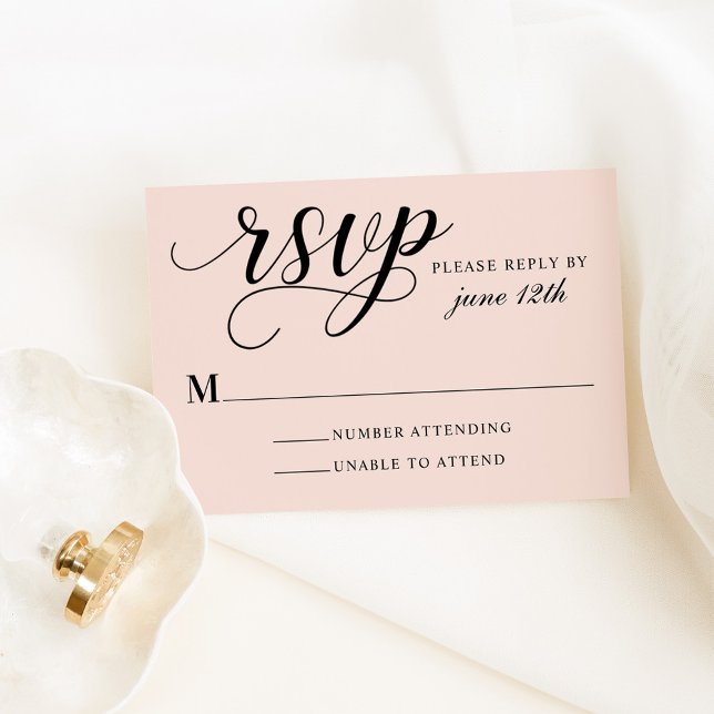 Moderne Blush- und Black Script-Hochzeit RSVP Karte (Von Creator hochgeladen)