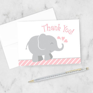 Moderne Blush und Graue Elephant Girl Baby Dusche Dankeskarte