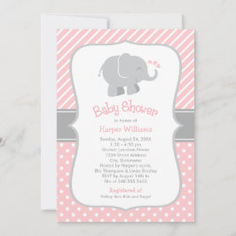 Moderne Blush und Graue Elephant Girl Baby Dusche Einladung