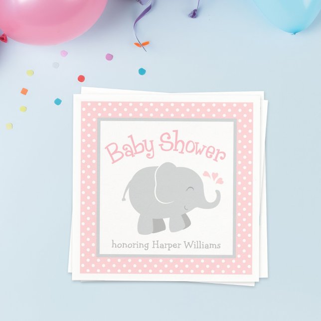 Moderne Blush und Graue Elephant Girl Baby Dusche Serviette (Von Creator hochgeladen)
