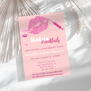Moderne Blush- und Hot-Pink-Mädelsabend-Botox-Part Einladung