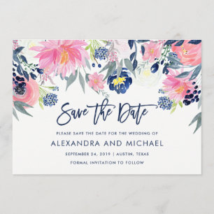 Moderne Blush- und Navy-Floral-Hochzeit retten das Save The Date
