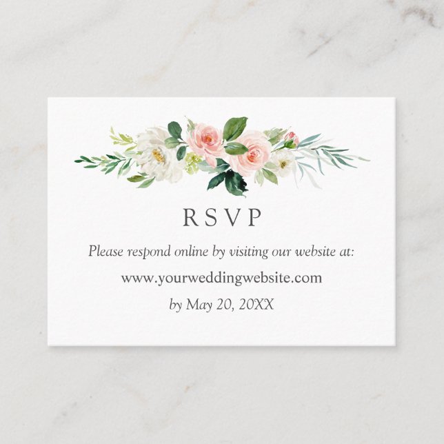 Moderne Blush Wedding RSVP Online Website Visitenkarte (Vorderseite)