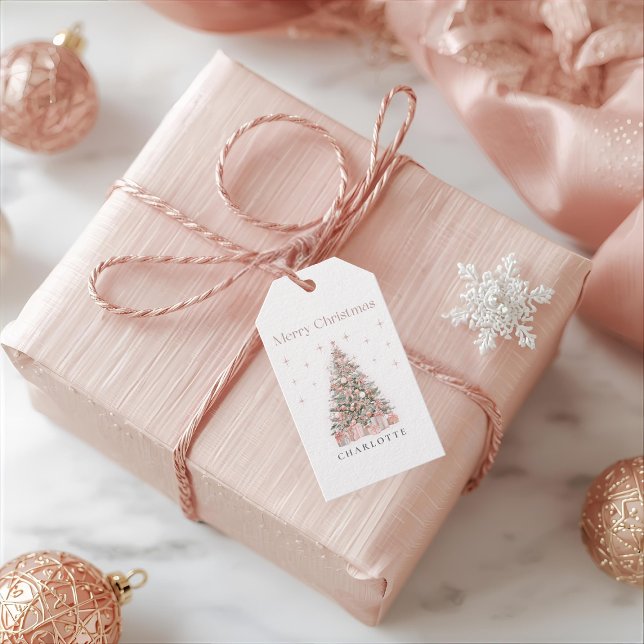 Moderne Blush-Weihnachtsbaum – Personalisierter Fe Geschenkanhänger (Von Creator hochgeladen)
