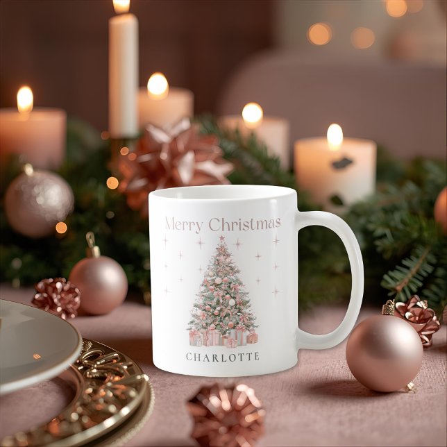 Moderne Blush-Weihnachtsbaum – Personalisierter Ur Kaffeetasse (Von Creator hochgeladen)