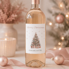 Moderne Blush-Weihnachtsbaum-Weinetikett Weinetikett