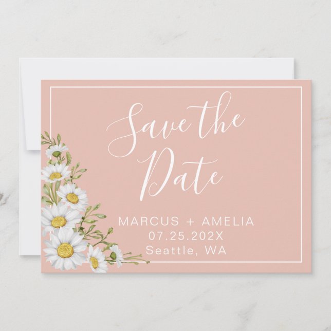 Moderne Blush & White Daisies Save The Date (Vorderseite)