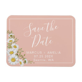 Moderne Blush & White Daisies Save the Date Magnet