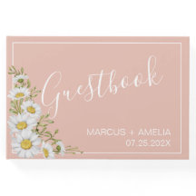 Moderne Blush & White Daisies Wedding Gästebuch