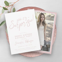 Moderne Blush & White Foto Überraschung Sweet 16