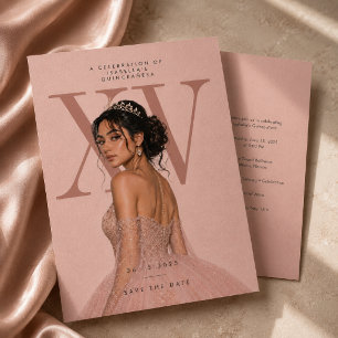 Moderne Blush XV Quinceañera-Foto-Einladung Einladung