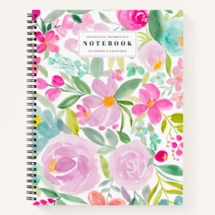 Moderne Blüte mädchenhafte florale Aquarellbezei Notizbuch