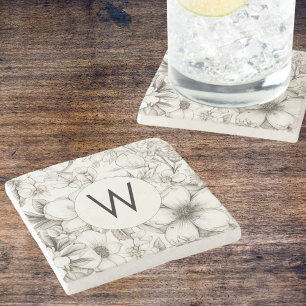 Moderne Blüten-Monogramm Steinuntersetzer