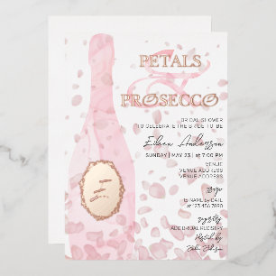 Moderne Blüten & Prosecco Rosa Rosen-Junggesellinn Folieneinladung