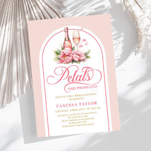 Moderne Blüten und Prosecco-Roségold-Guss-Karte Einladung