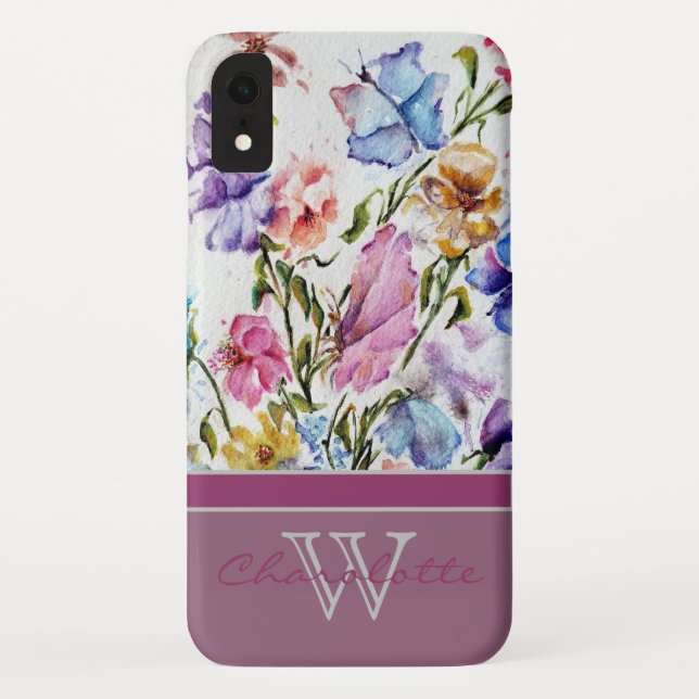Moderne Blüten und Schmetterlinge mit Monogramm Na Case-Mate iPhone Hülle (Rückseite)