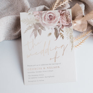 Moderne blütenfarbene Rose Gold Die Hochzeit von Folieneinladung