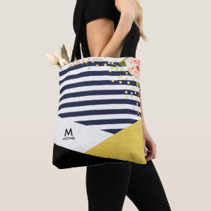 Moderne Blütengoldfolie und Navy Blue Strip Style