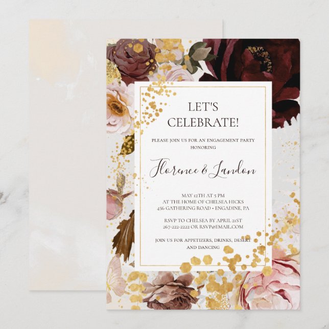 Moderne blütige Wasserfarbe Feiern Einladung (Vorne/Hinten)