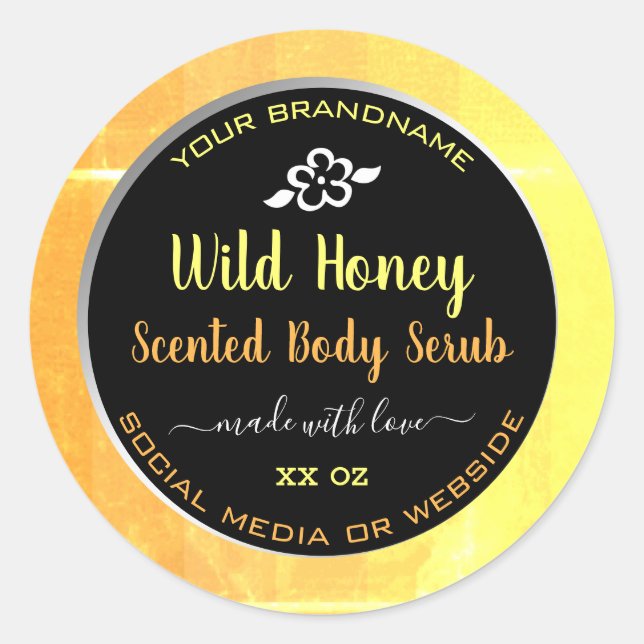 Moderne Body Serub Packaging Labels Orange Black Runder Aufkleber (Vorderseite)