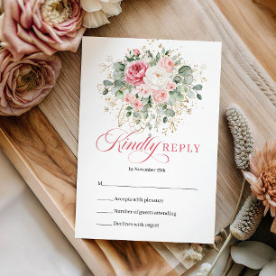 Moderne Bohemian Blush Rosen Gold Hochzeit RSVP  Karte
