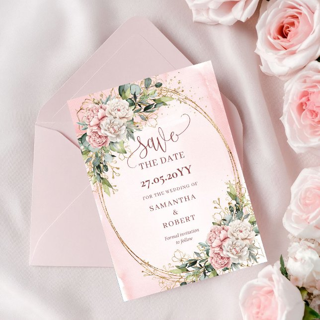 Moderne Bohemian Dusty Pink Eukalyptus Save The Da Date (Modern Bohemian Dusty Pink Eucalyptus Save The Date)