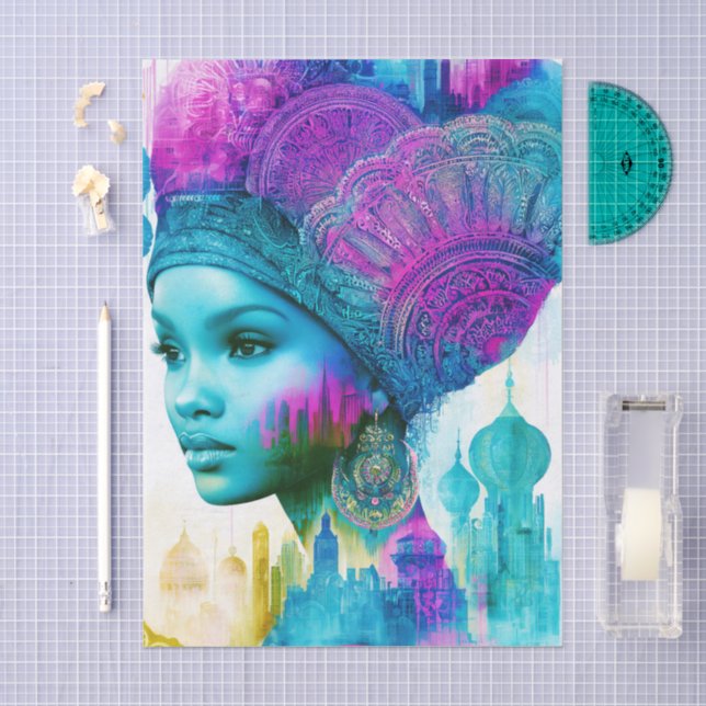 Moderne Bohemian-Frau Collage FT2L Decoupage Seidenpapier (Handwerk)