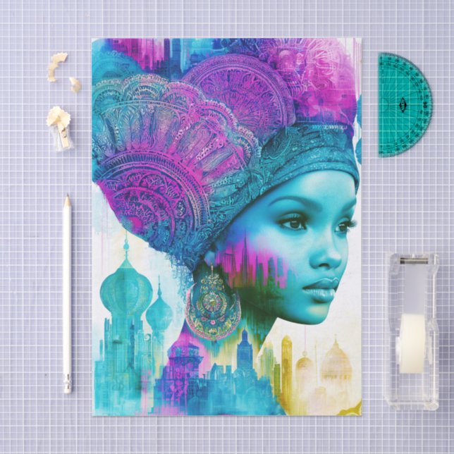 Moderne Bohemian-Frau Collage FT2R Decoupage Seidenpapier (Handwerk)