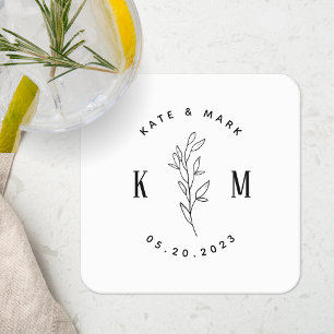 Moderne Bohemian-Hochzeitsmonogramm Rechteckiger Pappuntersetzer