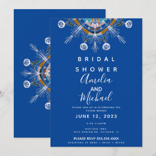 Moderne Bohemian Mandala Blaue Senf-Brautparty Einladung