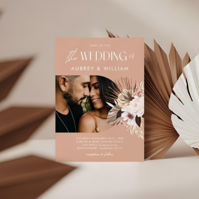 Moderne Bohemische Hochzeit mit floralen Fotos Einladung (Modern Bohemian Watercolor Floral Photo Wedding Invitation)