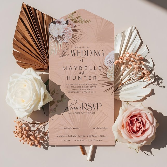 Moderne Bohemische Hochzeit mit floralen Wasserfar All In One Einladung (Modern Chic Bohemian Watercolor Floral Wedding All In One Invitation)